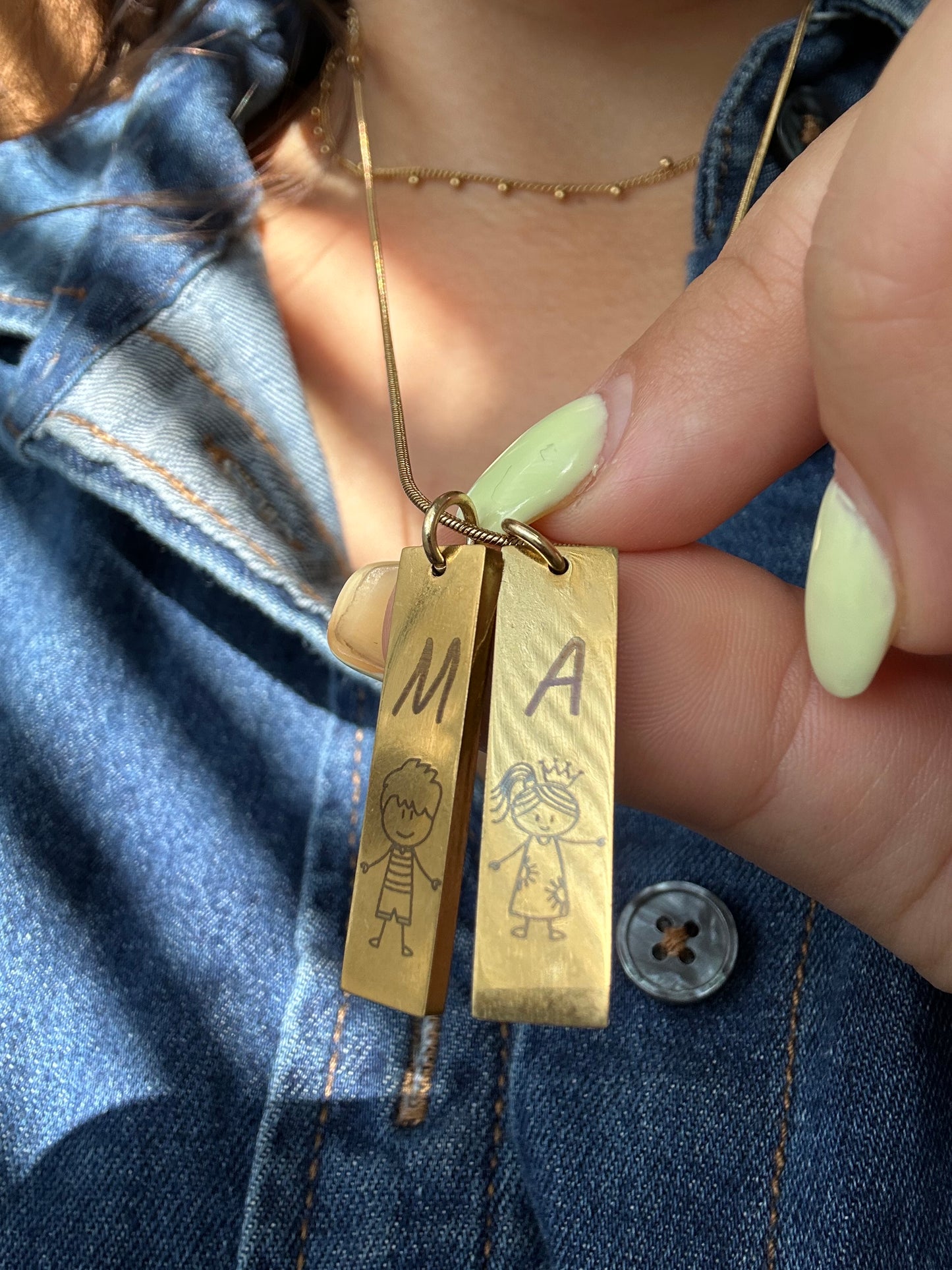 Custom two Rectangular Tag Necklace - Personalized Engraved Pendant
