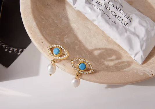 Lusil eye-pearl earrings