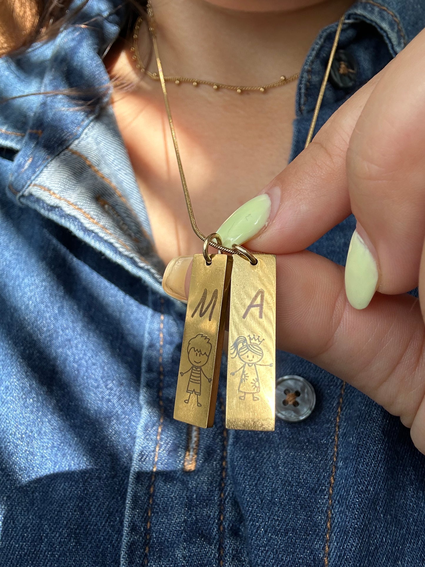 Custom two Rectangular Tag Necklace - Personalized Engraved Pendant