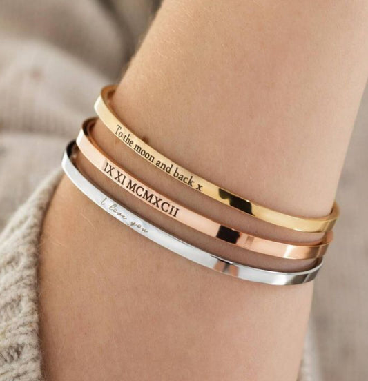 Bar cuff bangles for engraving