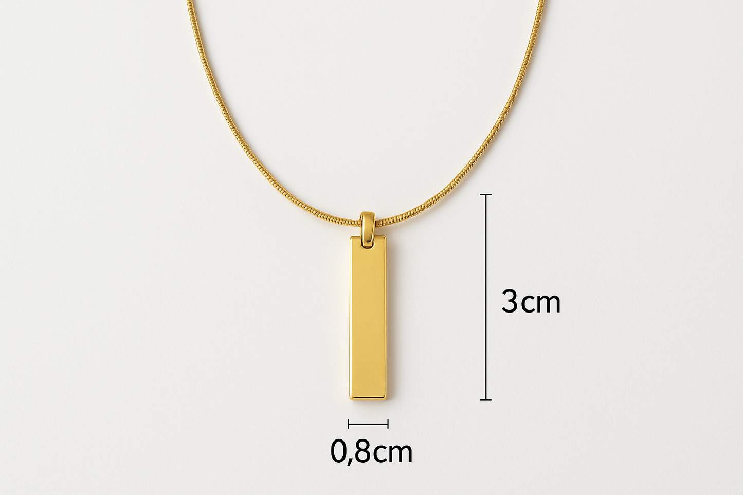 Rectangular Tag Necklace - Snake Chain with Measurements