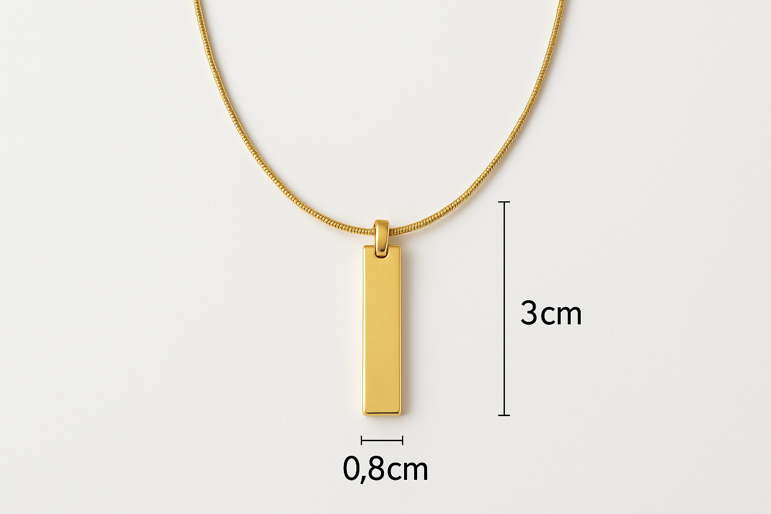 Rectangular Tag Necklace - Snake Chain with Measurements